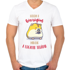 PRINTFASHION Legjobb terápia - A hörcsögöm - Férfi V-nyakú póló - Fehér