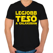 PRINTFASHION Legjobb Tesó a Galaxisban - Férfi V-nyakú póló - Fekete férfi póló
