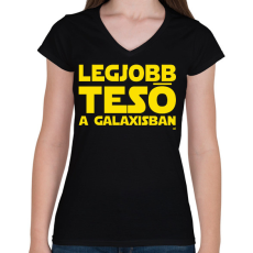 PRINTFASHION Legjobb Tesó a Galaxisban - Női V-nyakú póló - Fekete