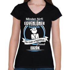 PRINTFASHION Legjobbak lesznek edzők - Női V-nyakú póló - Fekete