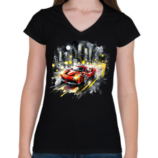 PRINTFASHION LEGO Ferrari - Női V-nyakú póló - Fekete
