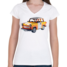 PRINTFASHION LEGO Trabant - Retro autó - Női V-nyakú póló - Fehér
