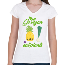 PRINTFASHION Legyél vegán - Női V-nyakú póló - Fehér női póló