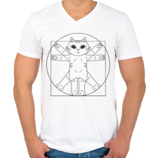 PRINTFASHION Leonardo Da Vinci Macskája - Férfi V-nyakú póló - Fehér férfi póló