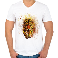 PRINTFASHION leopard abstrakt - Férfi V-nyakú póló - Fehér férfi póló