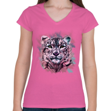 PRINTFASHION leopard absztrakt - Női V-nyakú póló - Rózsaszín női póló
