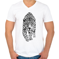 PRINTFASHION leopárd - Férfi V-nyakú póló - Fehér férfi póló