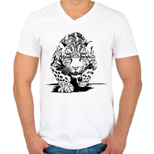 PRINTFASHION leopárd - Férfi V-nyakú póló - Fehér férfi póló