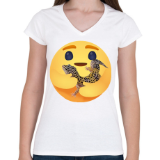 PRINTFASHION Leopárd gekkó - Női V-nyakú póló - Fehér