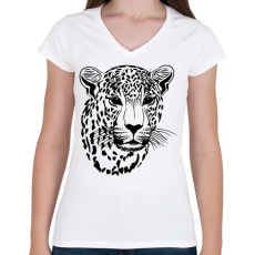 PRINTFASHION Leopárd  - Női V-nyakú póló - Fehér