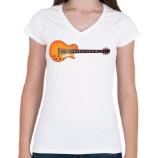 PRINTFASHION Les Paul Gitár - Női V-nyakú póló - Fehér