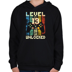 PRINTFASHION Level 13 unlocked születésnapi ajándék - Gyerek kapucnis pulóver - Fekete