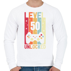 PRINTFASHION Level 50 Unlocked-01 - Férfi pulóver - Fehér
