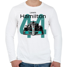 PRINTFASHION Lewis Hamilton 44 autóversenyző - fekete felirat - Férfi hosszú ujjú póló - Fehér