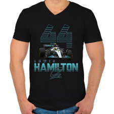 PRINTFASHION Lewis Hamilton - Férfi V-nyakú póló - Fekete férfi póló
