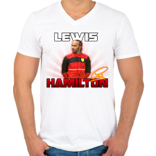 PRINTFASHION Lewis Hamilton Ferrari - Férfi V-nyakú póló - Fehér férfi póló