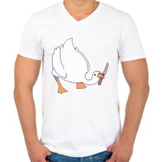 PRINTFASHION Liba késsel - Férfi V-nyakú póló - Fehér