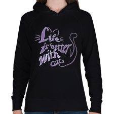 PRINTFASHION life is better with cats - Női kapucnis pulóver - Fekete női pulóver, kardigán