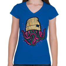 PRINTFASHION Lil Pump Octopus - Női V-nyakú póló - Királykék női póló