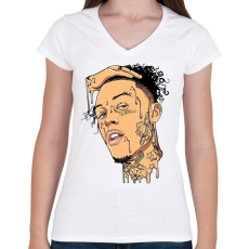 PRINTFASHION Lil Skies - Női V-nyakú póló - Fehér