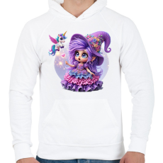 PRINTFASHION Lila boszorkány egyszarvúval - Férfi kapucnis pulóver - Fehér