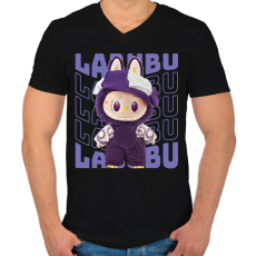 PRINTFASHION Lila Labubu - Férfi V-nyakú póló - Fekete