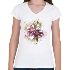 PRINTFASHION liliom1 - Női V-nyakú póló - Fehér női póló