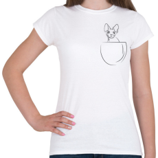 PRINTFASHION Line cat in the pocket - Női póló - Fehér