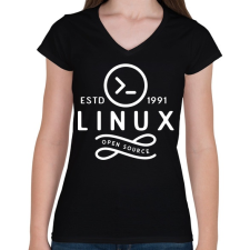 PRINTFASHION Linux 1991 - Női V-nyakú póló - Fekete női póló