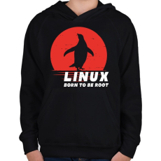 PRINTFASHION Linux - Born to be root - Gyerek kapucnis pulóver - Fekete