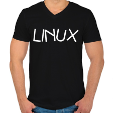 PRINTFASHION Linux rendszer - Férfi V-nyakú póló - Fekete férfi póló