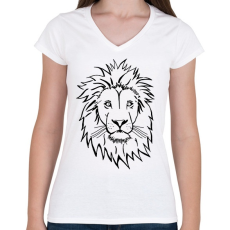 PRINTFASHION lion  - Női V-nyakú póló - Fehér