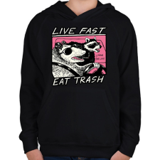 PRINTFASHION Live fast, eat trash - Gyerek kapucnis pulóver - Fekete gyerek pulóver, kardigán
