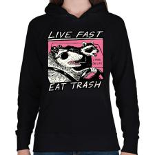 PRINTFASHION Live fast, eat trash - Női kapucnis pulóver - Fekete női pulóver, kardigán