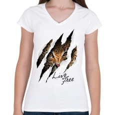 PRINTFASHION Live free - Női V-nyakú póló - Fehér