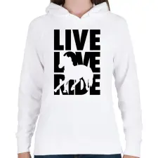 PRINTFASHION Live Love Ride lovas - Női kapucnis pulóver - Fehér női pulóver, kardigán