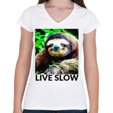 PRINTFASHION Live Slow - Női V-nyakú póló - Fehér