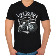 PRINTFASHION LIVE TO RIDE - Férfi V-nyakú póló - Fekete férfi póló