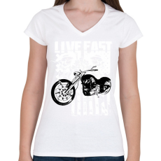 PRINTFASHION Lives Fast - Női V-nyakú póló - Fehér
