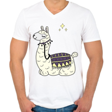 PRINTFASHION llama - Férfi V-nyakú póló - Fehér