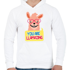 PRINTFASHION LLAMAZING - Férfi kapucnis pulóver - Fehér