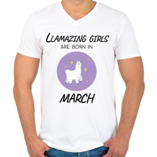 PRINTFASHION Llamazing girls are born is march - Férfi V-nyakú póló - Fehér férfi póló