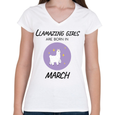 PRINTFASHION Llamazing girls are born is march - Női V-nyakú póló - Fehér