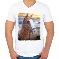 PRINTFASHION ló - Férfi V-nyakú póló - Fehér