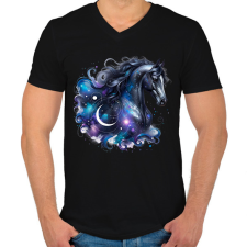 PRINTFASHION ló - Férfi V-nyakú póló - Fekete férfi póló