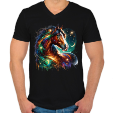 PRINTFASHION ló - Férfi V-nyakú póló - Fekete férfi póló