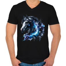 PRINTFASHION ló - Férfi V-nyakú póló - Fekete