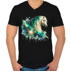 PRINTFASHION ló - Férfi V-nyakú póló - Fekete