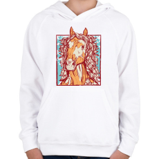 PRINTFASHION Ló - Gyerek kapucnis pulóver - Fehér
