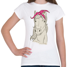 PRINTFASHION Ló lila pöttyös kendővel - Női póló - Fehér női póló